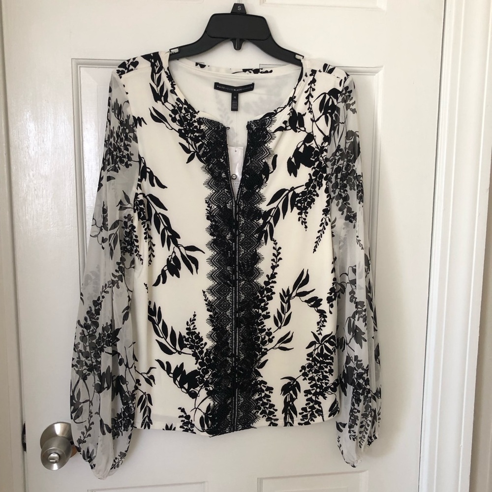 NEW🔥 White House Black Market Black/White Floral Blouse Medium (Easter Blouse)